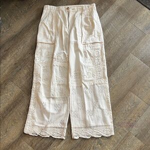 Free People Cream Embroidery and Crochet Textured Pants excellent condition